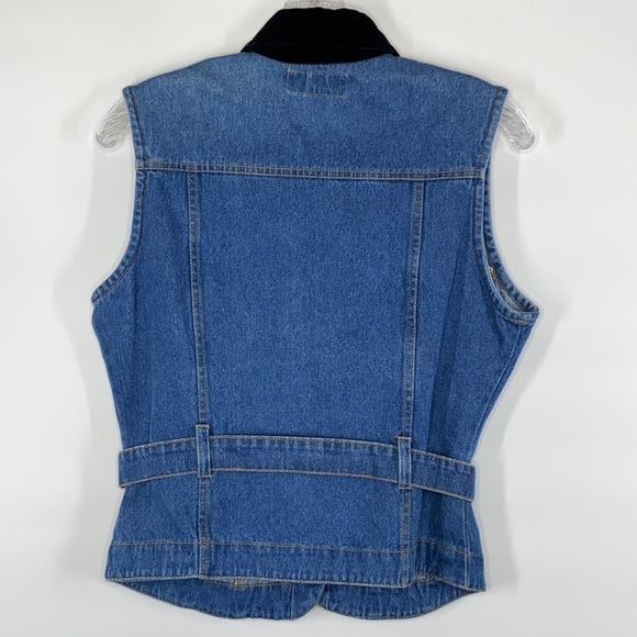 Vintage Tangibles Denim Button Front Velvet Collar Vest Size Small - Picture 2 of 5